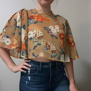 Sheer floral cropped top